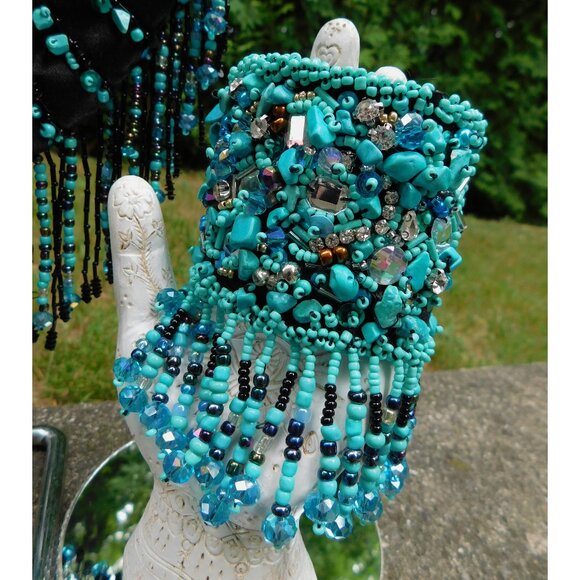 Upcycle Satin Beaded Fringe Bag and Cuff Fringe Bracelet - Picture 4 of 8